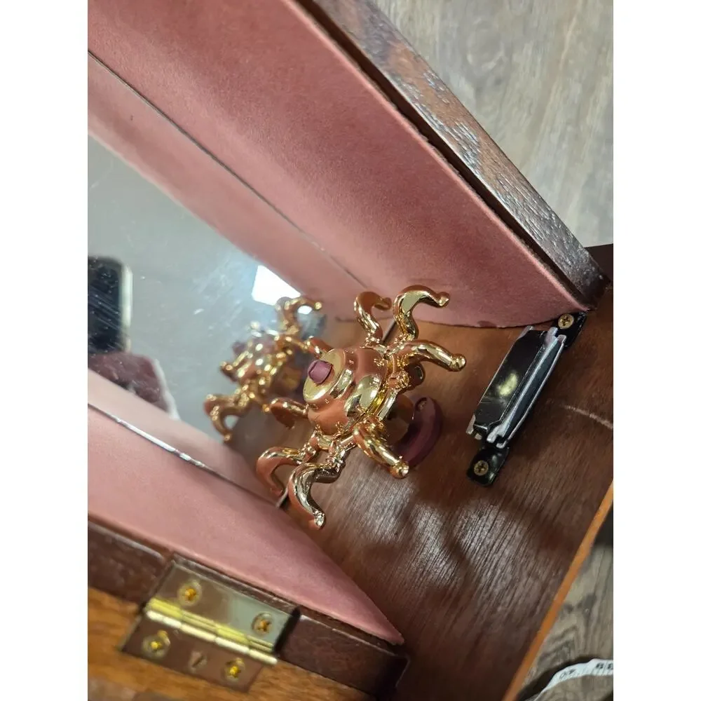 Farrington Vintage Wooden Glass Front Velour Lined Mirrored Jewelry Box Holder